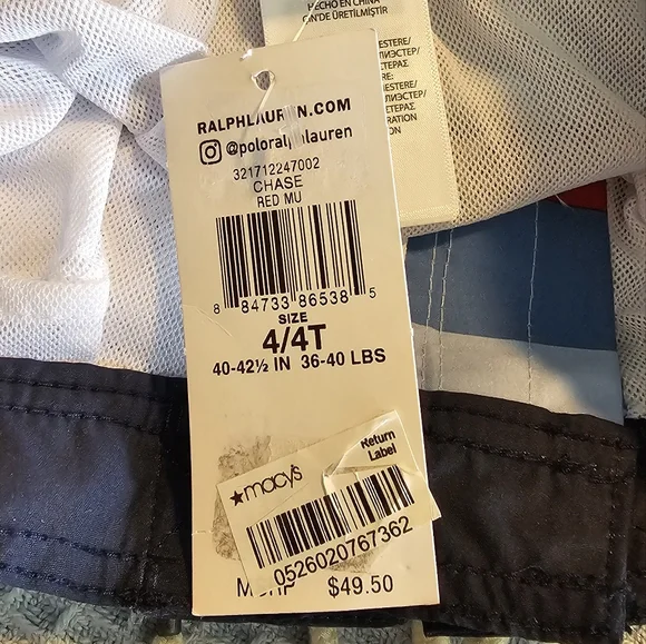 Polo Ralph Lauren Swim Trunks Lined Blues & Red Pockets Little Boy's Size 4/4T